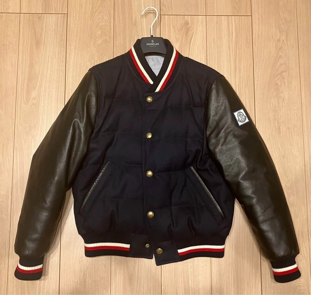 Moncler GMME BLUE lamb leather Jacket navy size 2 made in Italy