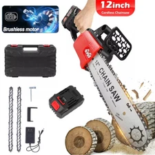 12" Electric Chainsaw Cordless Handheld Chain Saw Wood Cutter + Battery 2 Chains