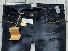 Vintage Island Charcoal low rise studs relaxed skinny jeans 16 R W36 L32 rips