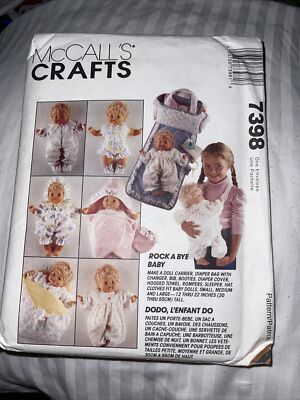 McCalls 7398 655 Rock A Bye Baby DOLL Clothes Carrier Bag pattern UNCUT FF  VTG
