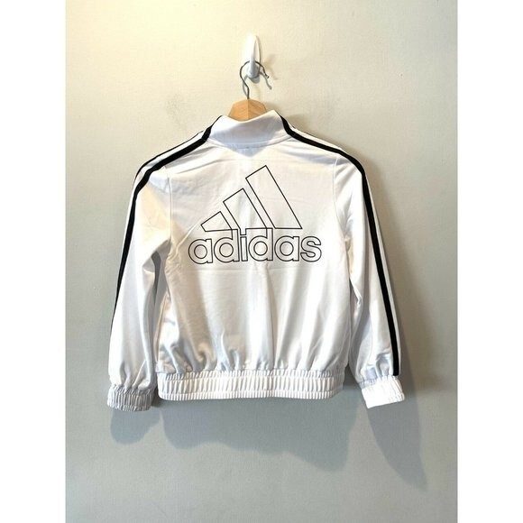 ウェア Addidas ivory strpped jacket New Adidas Track Jacket Full Zip Cropped White Blk Stripe