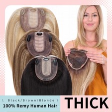 Topper Toupee Piece Hairpiece Clip in 100 Human Hair Top Wig Silk Base Women