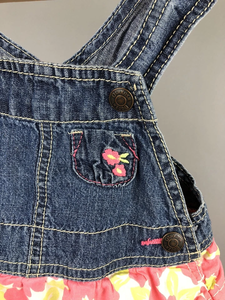 Oshkosh B'gosh Niñas 18 Meses Chaleco Vestido Denim En Niveles Rosa Floral Regalo Foto 2 de 4