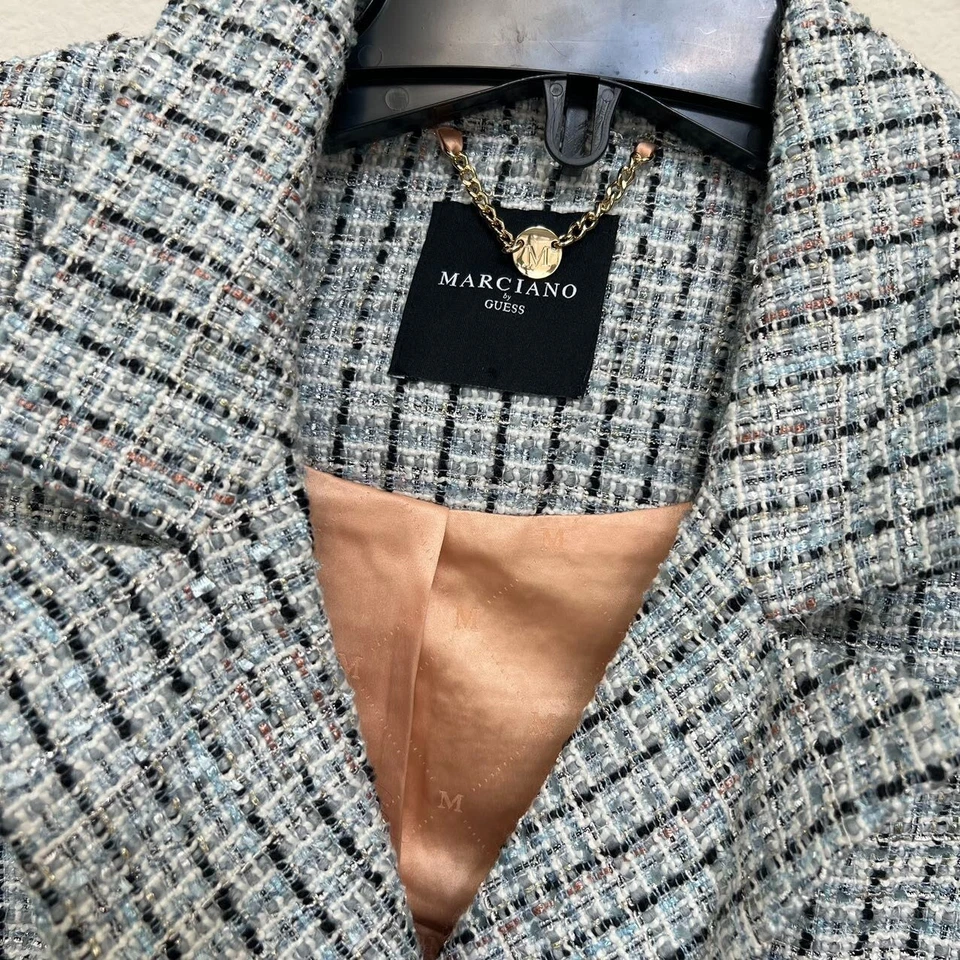 NWOT Marciano by Guess Women Tweed Double Breasted Blazer Coat Jacket Blue Sz S - Image 3 of 4
