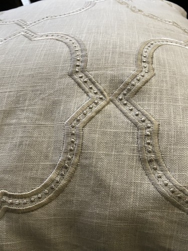 20x20 Cream/Off White Linen Cotton Blend Embroidered Pillow Cover Handmade - Picture 4 of 5