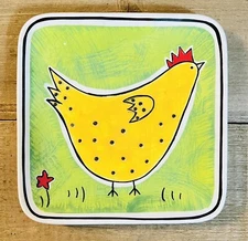 Dept 56 Chicken Dessert Plate Square Ceramic Appetizer Snack Plate 5-3/8”