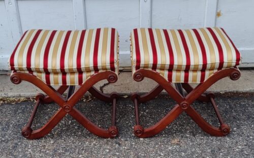 Sherrill Regency Style X Base Ottoman Bench Footstool Pair (2)