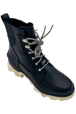 Sorel Women's Brex WP Leather Rain Boot Lace-Up Black/Chalk