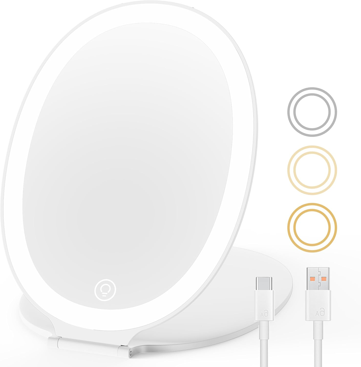 Rechargeable Travel Makeup Mirror with 3 Color Lights, Portable LED Vanity Mirror