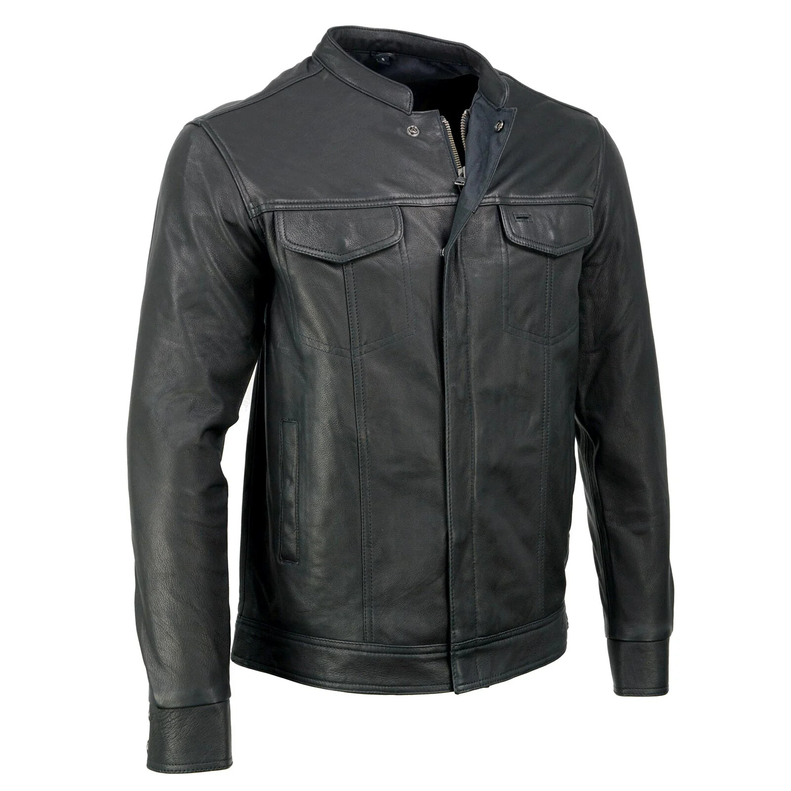 Мужская повседневная байкерская рубашка из козьей кожи Milwaukee Leather 1604 с воротником-стойкой