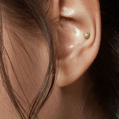 Tata Gisèle SUNBURST Crystal 316L Steel Labret Piercing Stud 6mm 8mm