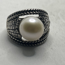 Pearl Ring , 925 Sterling Silver , White Pearl Band Ring , Handmade Ring size 6