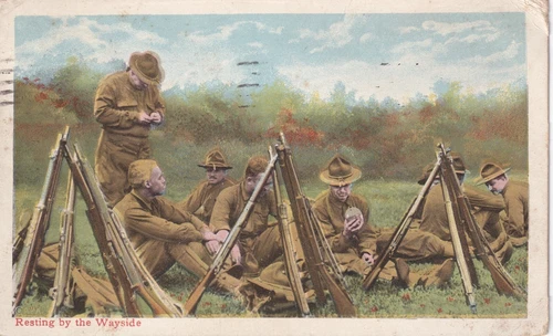 Vintage Postcard - Resting by the Wayside WW1 Army Bivouac 1917