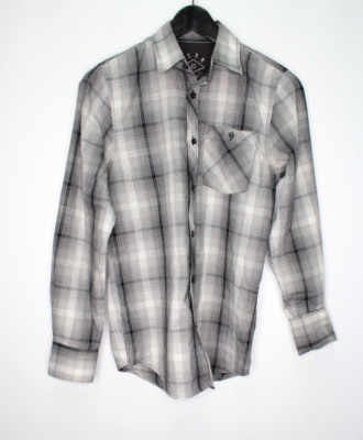 FSBN Fishbone Hemd Langarm Gr. XS Herren Grau Kariert Slim Fit #DX-11