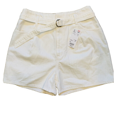 Uniqlo Paperbag High Rise Belted Denim Shorts Size 27 Pockets White 100%  Cotton - Main Image