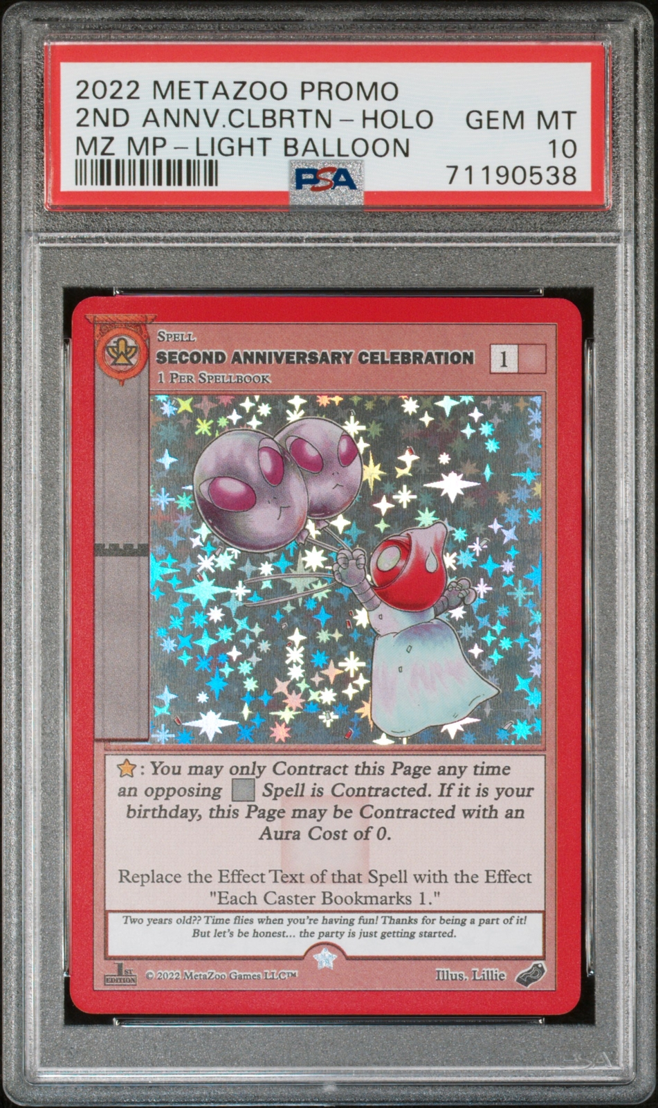 2022 METAZOO PROMO SECOND ANNIVERSARY CELEBRATION-HOLO PSA 10