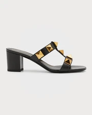 Valentino Garavani Women's Roman Stud Caged Slide Sandals, Nero - Retail $980