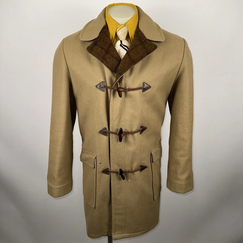 Vtg Lakeland Pea Coat Toggle Mens 40 Wool Trench Overcoat Jacket 60s 70s MCM Mod - Image 2 of 4