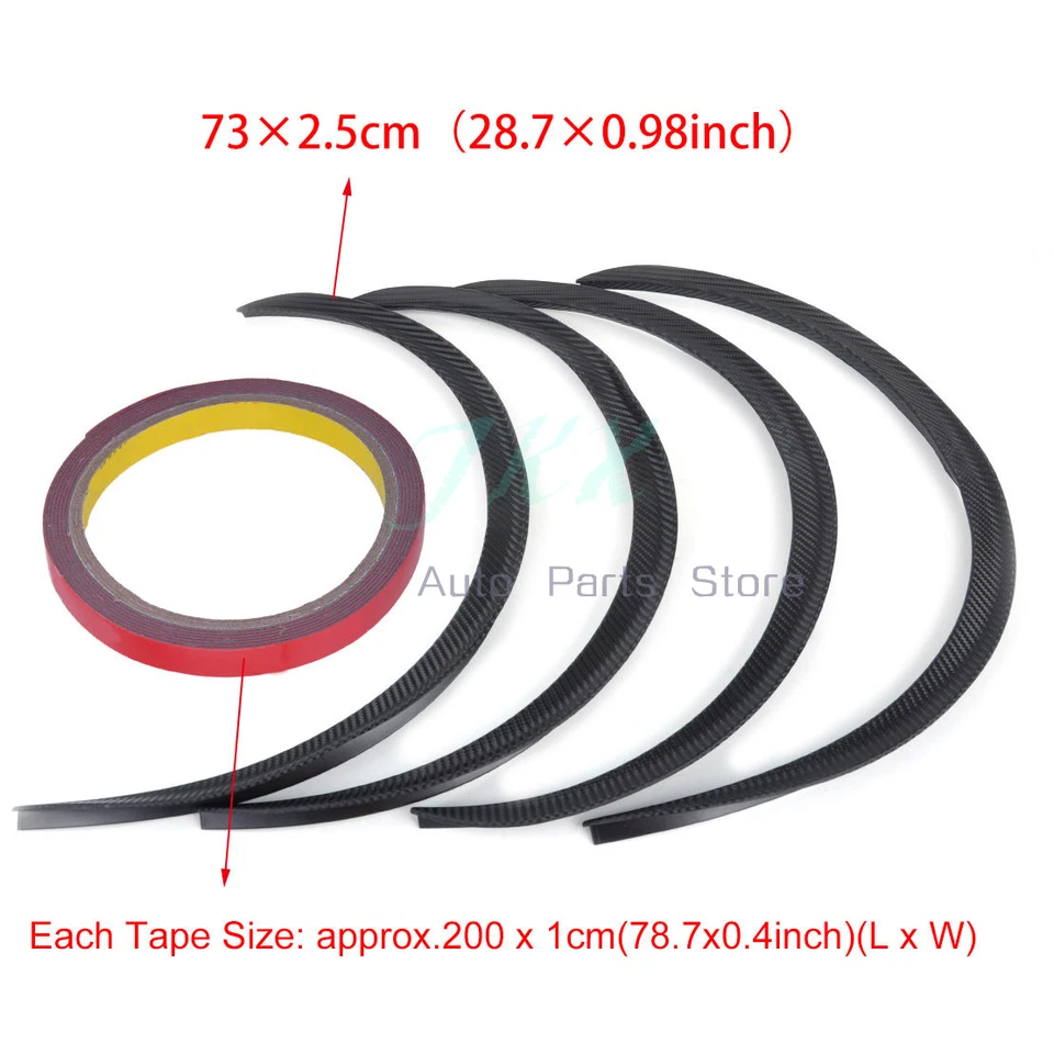 4x Fibra de Carbono Estilo Coche Flare Protector Guardabarros Arco Tira Rueda Labio Ceja Foto 4 de 4