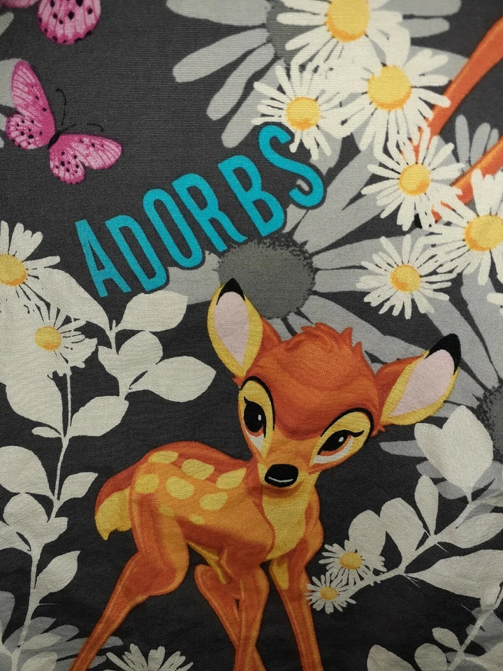 DISNEY Size M Scrub Top Bambi Flowers Butterflies - Image 3 of 4