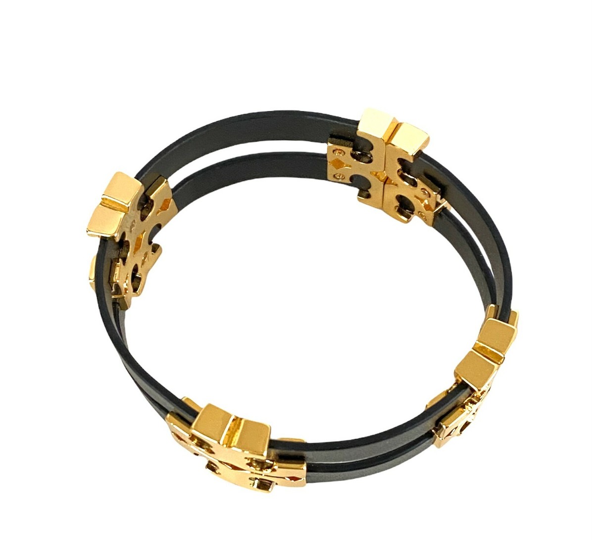 Auth NEW Stunning Tory Burch Black Serif T Stacked Leather