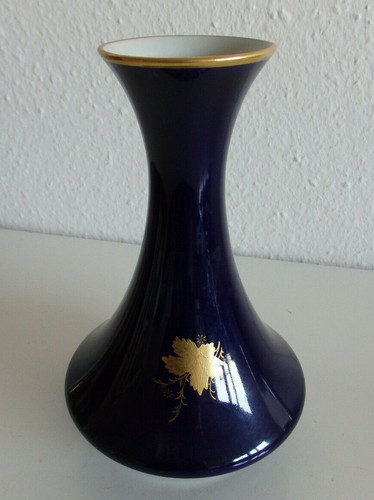Bavaria Waldershof Vase, Kobaltblau, 22 Karat Gold Handarbeit