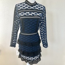 Few Moda NYC Blue Black Lace Cutout Mini Dress Size S Long Sleeve Party Stars