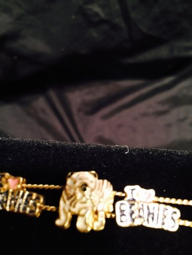 VINTAGE SLIDE BRACELET With I Love Beanies Animals In ENAMEL & GOLD TONE. 7"long - Picture 7 of 7