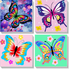4 Pack Butterfly Paint by Number for Kids with Wooden Frame, Paint by Numbers fo