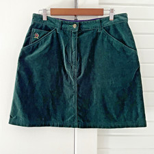 1990's Tommy Hilfiger with Crest Logo Green Velveteen Short Skirt Size 14
