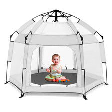 Baby Playpen with Canopy, Hexagon Toddler Beach Tent Light Grey Portable Infa