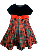 Bonnie Jean Girls Dress 6 Christmas Holiday Party Black Velvet Red Plaid Twirl