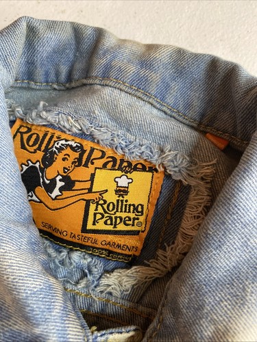 Chaleco de mezclilla azul sin mangas con bolsillo rasgado desgastado de papel de liar chaqueta pequeña - Imagen 4 de 15