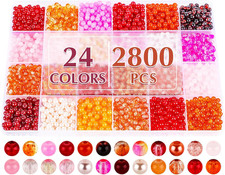 about 2800 PCS 4Mm Glass Beads Bracelet Making Kit,24 Assorted Red Elegant Serie