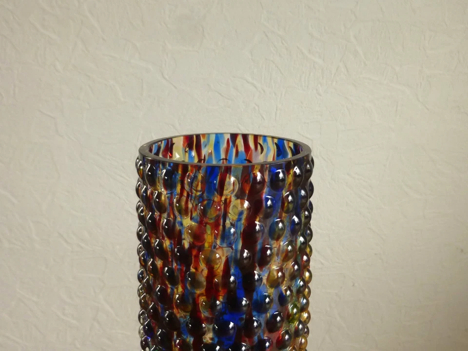 Vintage: Bunte Nuppen Glas Vase 16 cm wohl Murano Kunst Noppenglas Warzenglas - Bild 2 von 4