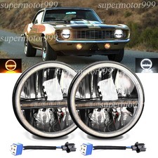 Pair 7 Round Projector Led Headlights Hilo Halo Drl Fit Ford Mustang 1965-1973