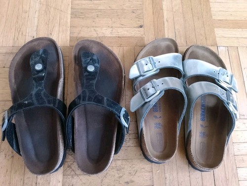 2x Birkenstock Gr. 36: ARIZONA BIRKO FLOR SILBER + GIZEH SCHWARZ /GLITZER - Bild 2 von 9