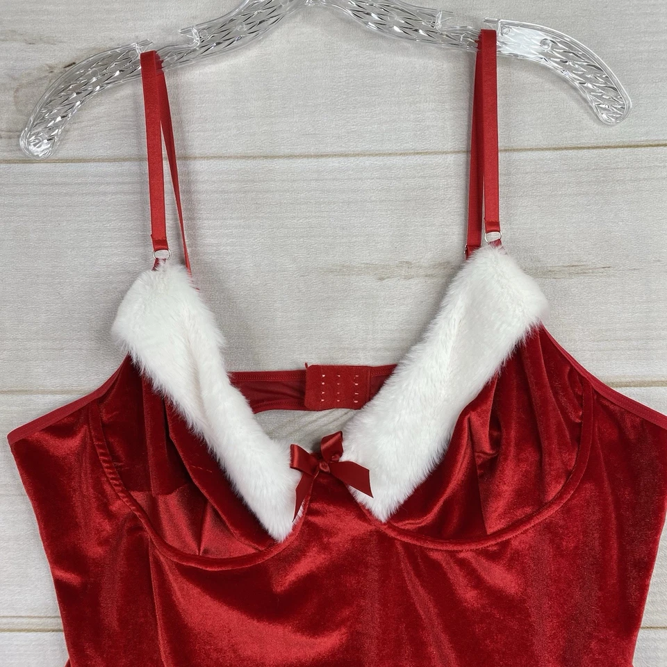Body AvidLove Talla 20W Rojo Sra. Santa Claus Imitación Piel Lazo Terciopelo Top Navidad Foto 2 de 4