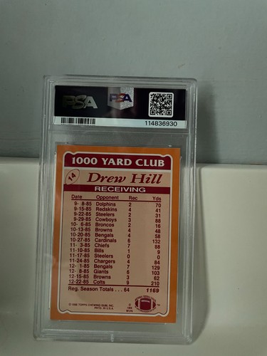 1986 Topps 1000 Yard Club #14 Drew HILL - PSA 9 MINT Oilers - Picture 2 of 2