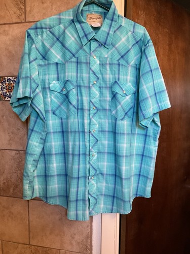 Wrangler Pearl Snap Green Plaid Short Sleeve Lightweight Shirt Mens 2XL