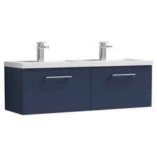 Image of Nuie Arno Satin Midnight Blue 1200mm Wall Hung 2 Drawer Vanity Unit and Double P