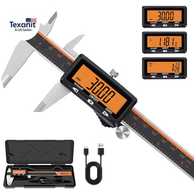 Digital Caliper, Rechargeable Caliper Measuring Tool with Large Orange Screen, S
