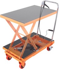 Orange, Hydraulic Scissor Cart for Material Handling, Manual Single Scissor