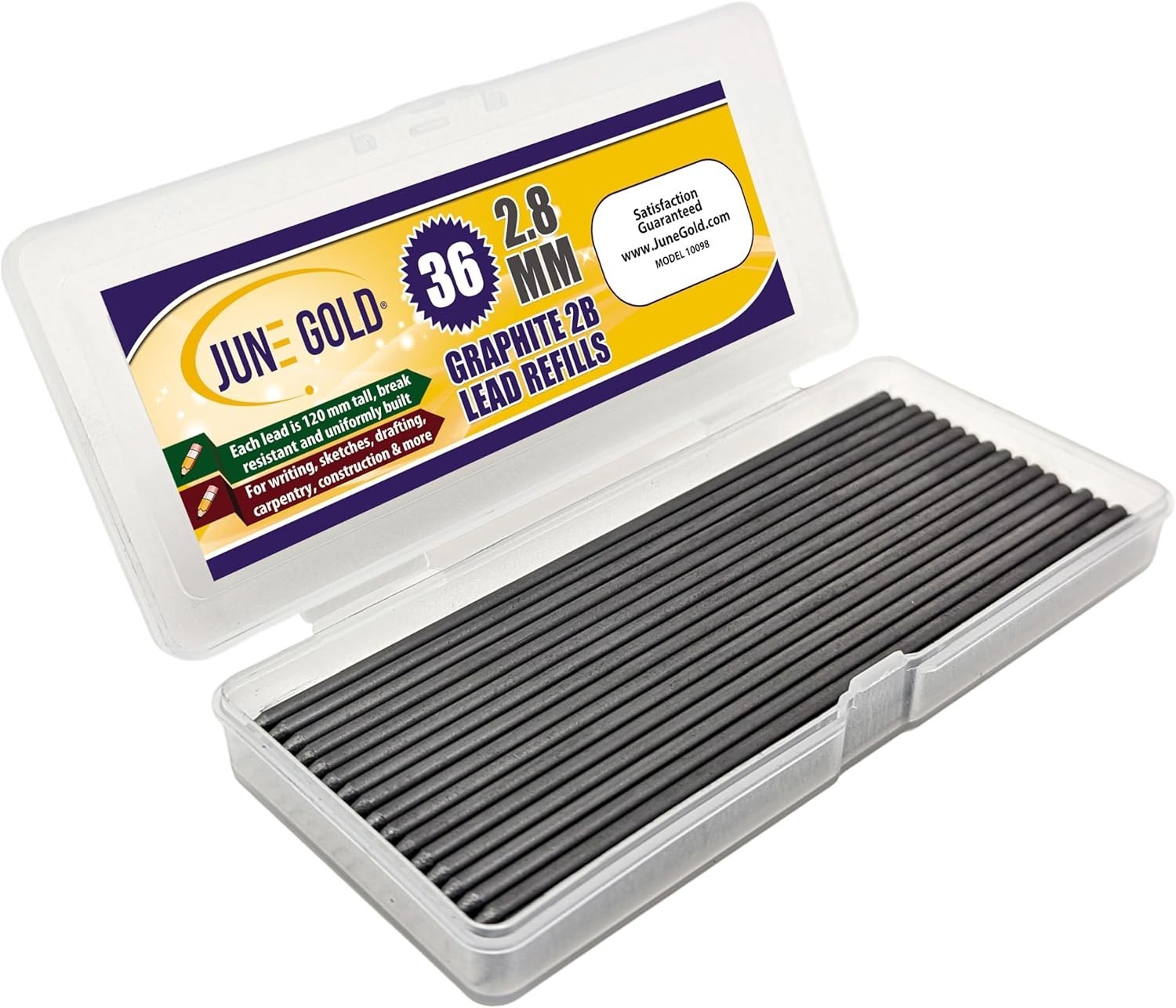 36 Pieces, 2.8 mm 2B Lead Refills, 120 mm Length, Long /Deep Hole/Long Nose