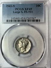 1941-S Mercury Dime XF45 Large “S”, FS-511