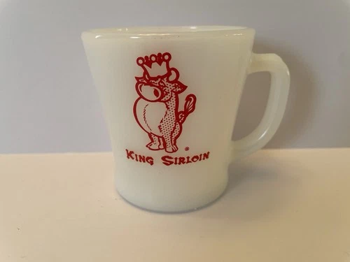 Vintage King Sirloin Milk Glass Cup Mug Fire-King Ware USA Advertising Mint