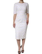 Dolce & Gabbana White Daisy Macrame Lace Sheath Midi Women's Dress