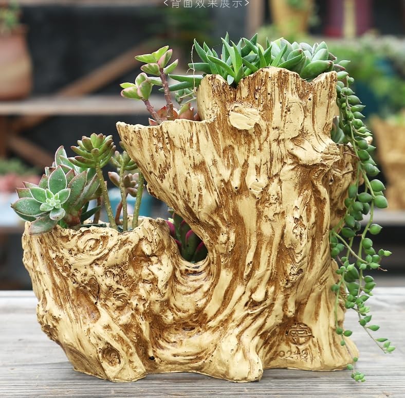 Driftwood Planter Faux Wood Resin Succulent Planter Vintage Artificial Stump ...
