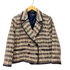 Talbots Blazer Womens 12P Petite 12 Double Breasted Tweed Multi-Color Jacket