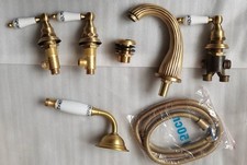 Antique Brass 5 Hole Deck Mount Bathroom Roman Tub Faucet W/Hand Shower Set